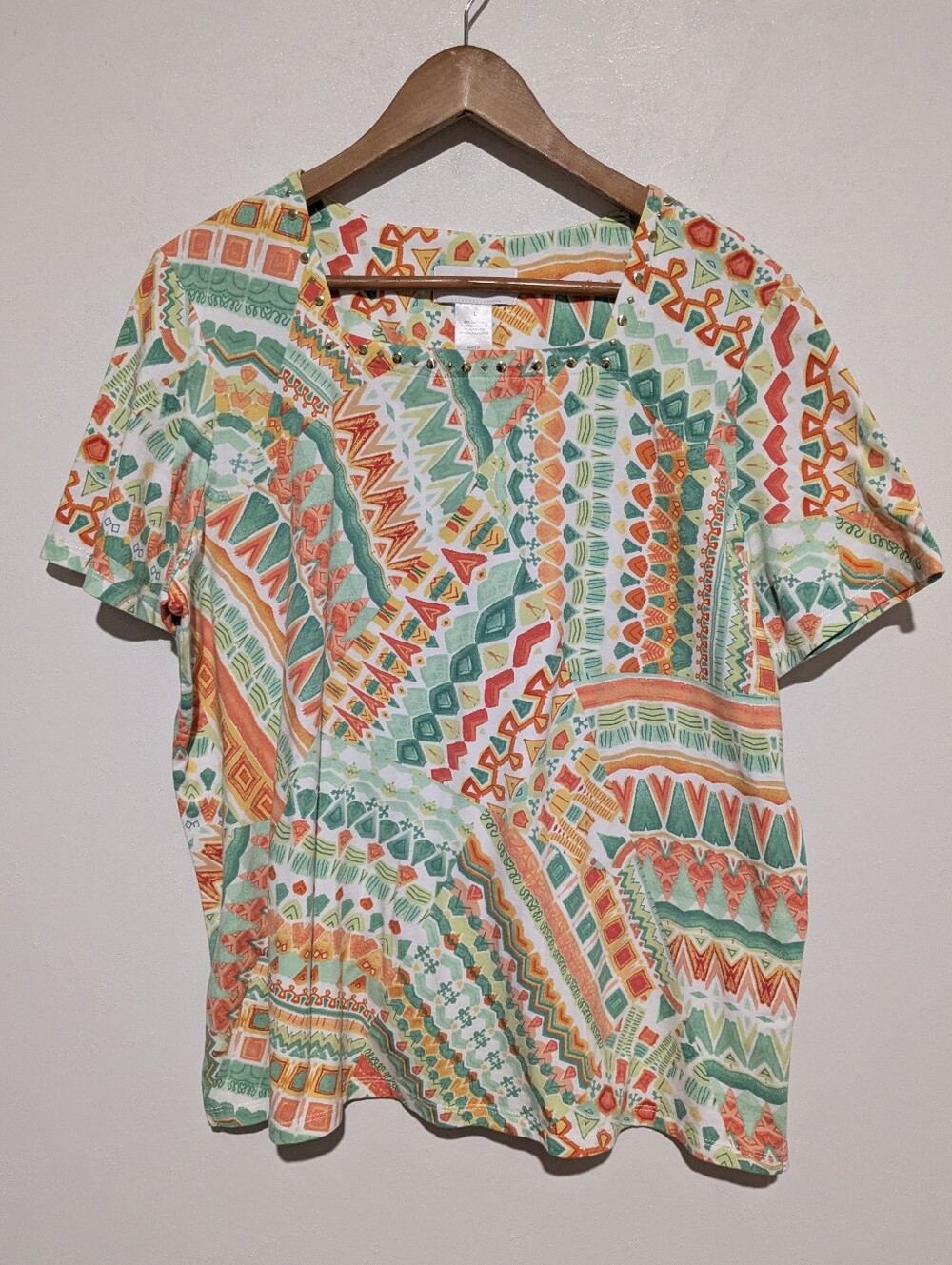 Alfred Dunner Knit Blouse Top Square Neck Embellished L